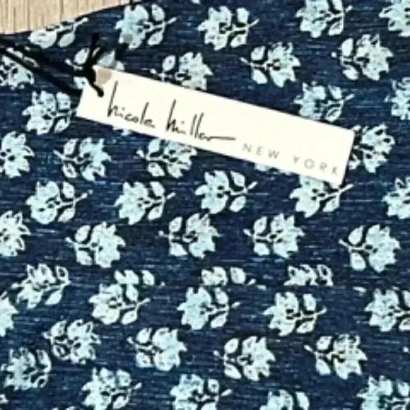 NEW Nicole Miller blue Floral Stretch Denim Flare Skirt Women’s Sz Large NWT - Picture 3 of 12